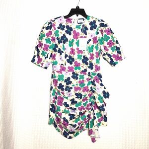 Aureum Ruched Sash Floral Mini Multicolor Dress Back Zip Women’s Size S NEW